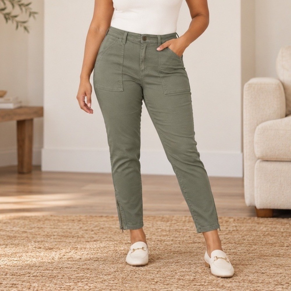 Banana Republic Factory Pants Women 31 Olive Green Utility Ankle Zip Slim Chino